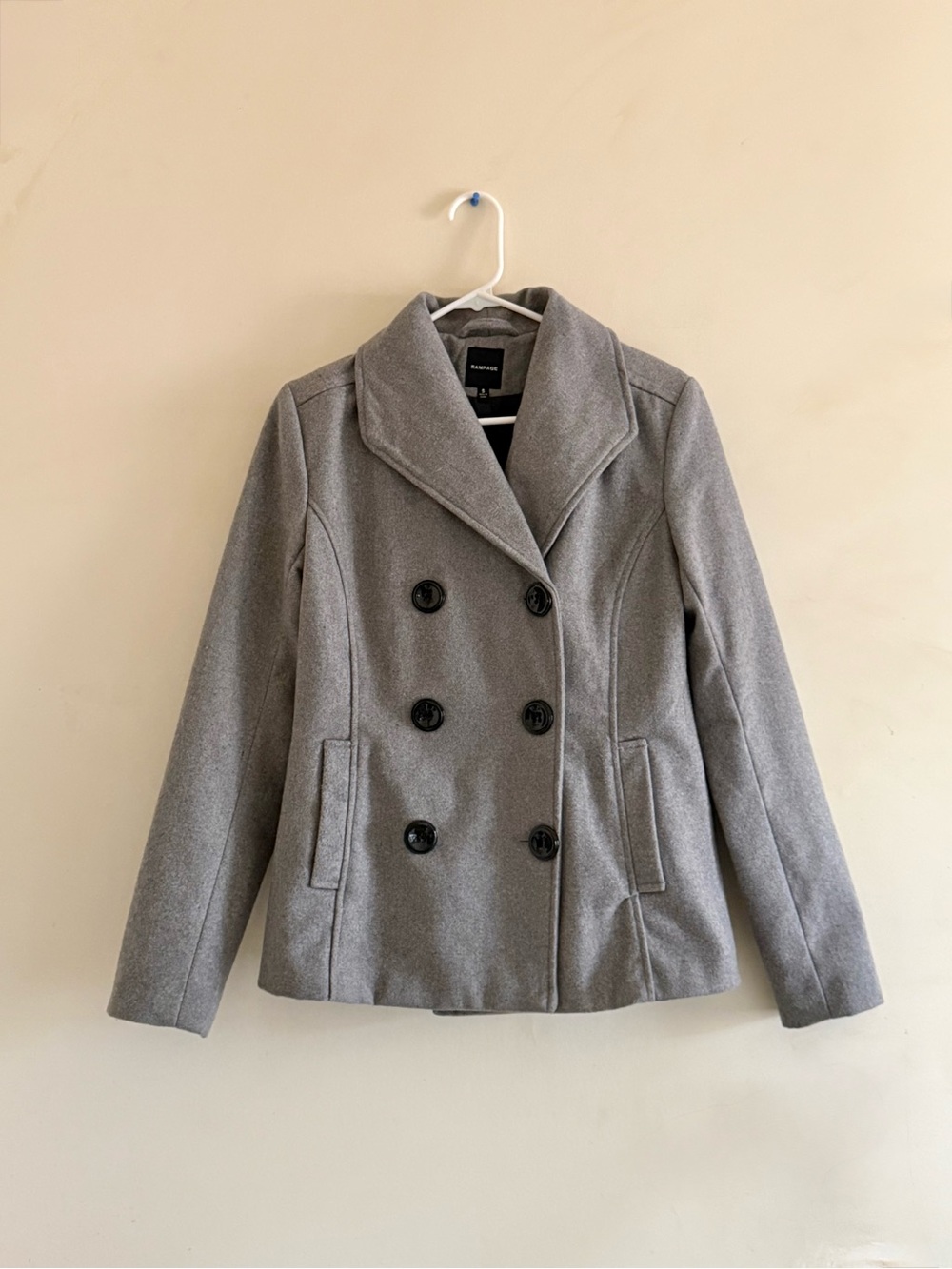 Double-Breasted Gray Peacoat Jacket Small